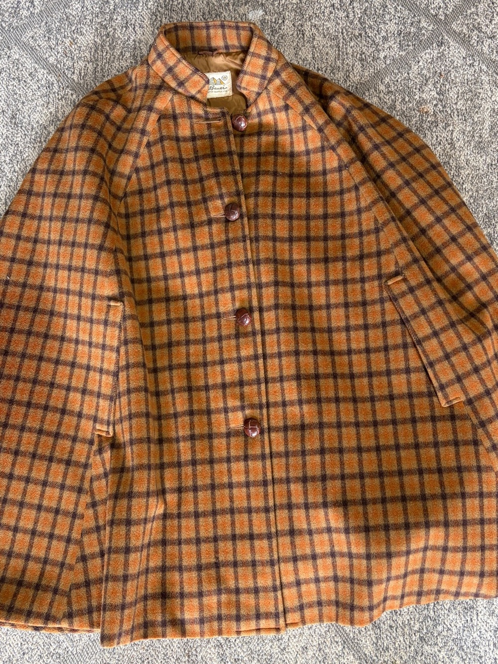 Eddie Bauer Vintage Orange Plaid Wool Poncho/Cape
